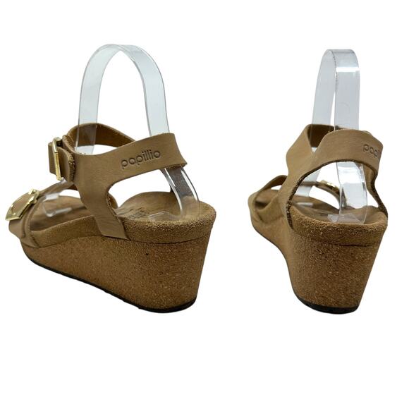 Birkenstock Papillio Soley Wedge‎ Sandals Nubuck Leather Beige Tan 38 US 7 7.5 - Picture 9 of 14